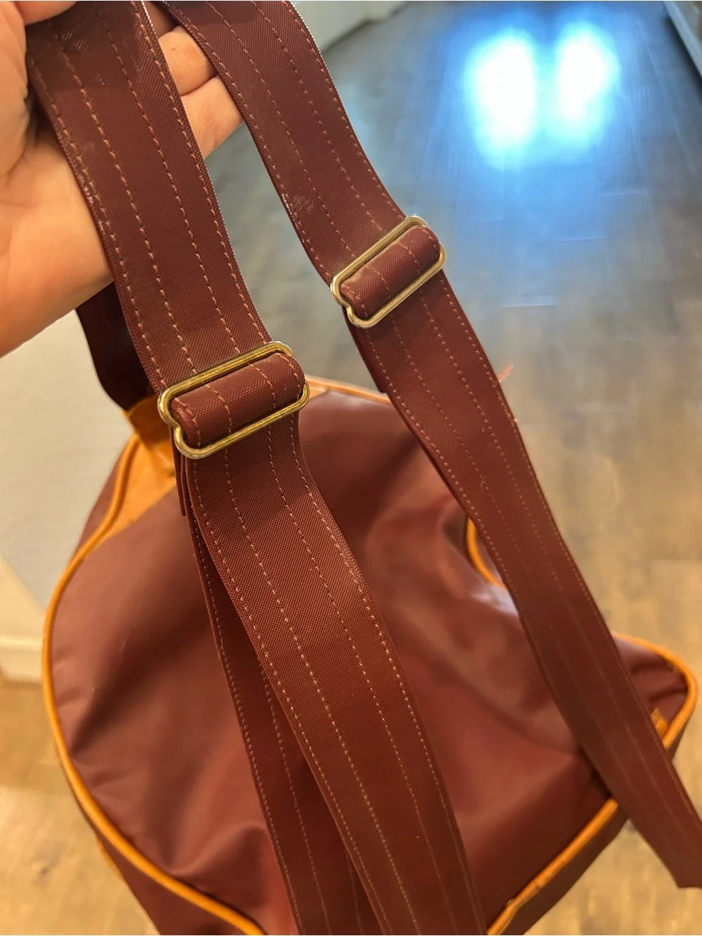 Brown Leather-Trim Burgandy Backpack